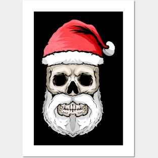 Skull Santa Hat And Beard Christmas Halloween Hallowxmas Posters and Art